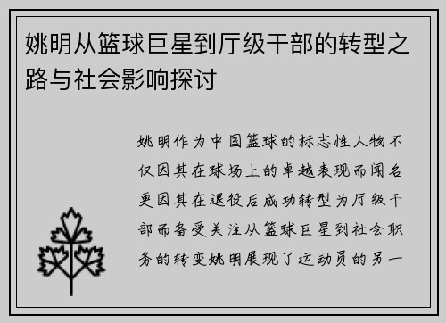 姚明从篮球巨星到厅级干部的转型之路与社会影响探讨